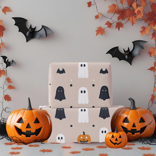 Minimalistische Pastel Pink Ghost & Pumpkin Hallow Cadeaupapier