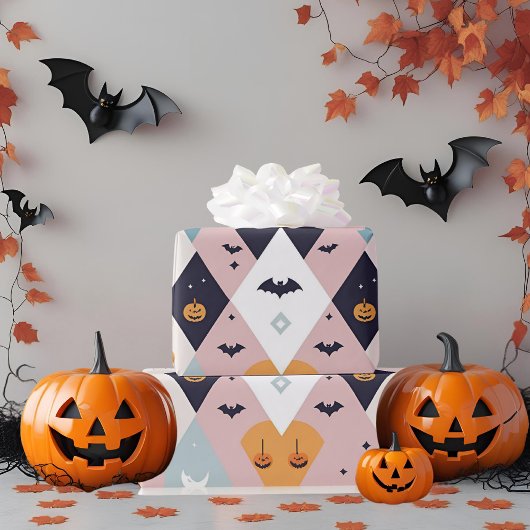 Minimalistische Pastel Pink Ghost & Pumpkin Hallow Cadeaupapier