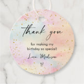 Minimalistische Pastel Rainbow Gold Verjaardag Bedankjes Labels (Voorkant)