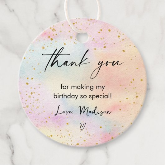 Minimalistische Pastel Rainbow Gold Verjaardag Bedankjes Labels (Voorkant)