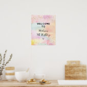 Minimalistische Pastel Rainbow Gold Verjaardag Poster (Keuken)