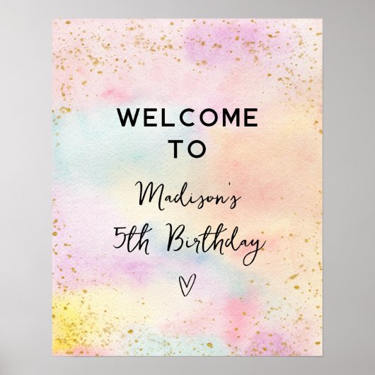 Minimalistische Pastel Rainbow Gold Verjaardag Poster (Voorkant)