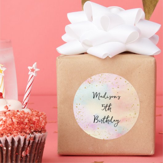 Minimalistische Pastel Rainbow Gold Verjaardag Ronde Sticker (Feest)