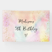 Minimalistische Pastel Rainbow Gold Verjaardag Spandoek (Horizontaal)