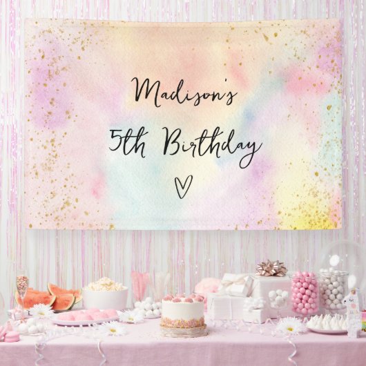 Minimalistische Pastel Rainbow Gold Verjaardag Spandoek (Feest)