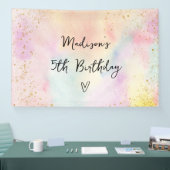 Minimalistische Pastel Rainbow Gold Verjaardag Spandoek (Beurs)