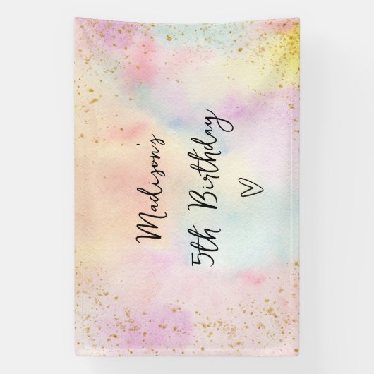 Minimalistische Pastel Rainbow Gold Verjaardag Spandoek (Verticaal)
