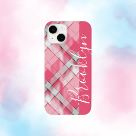 Minimalistische pastel roze geruite aangepaste naa Case-Mate iPhone 14 hoesje