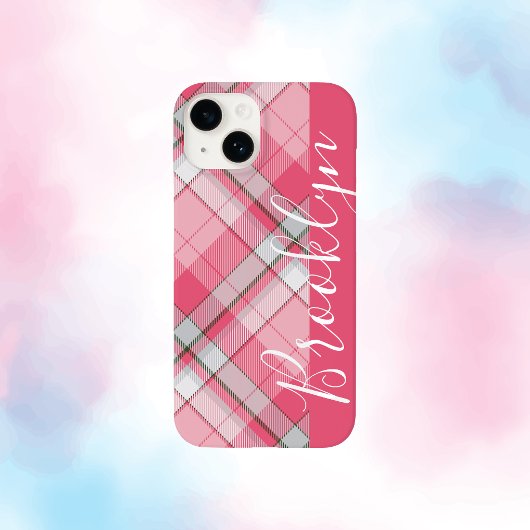 Minimalistische pastel roze geruite aangepaste naa Case-Mate iPhone case