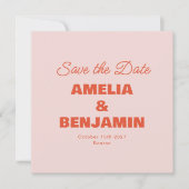 Minimalistische Pastel Roze Oranje Retro Foto Huwe Save The Date (Voorkant)
