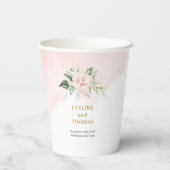 Minimalistische pastel roze rozen goud groen bruil papieren bekers (Achterkant)