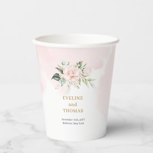 Minimalistische pastel roze rozen goud groen bruil papieren bekers (Voorkant)