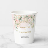 Minimalistische pastel roze rozen goud groen bruil papieren bekers (Achterkant)