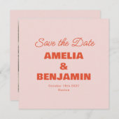 Minimalistische Pastel Roze Sinaasappel Retro Foto Save The Date (Voorkant / Achterkant)