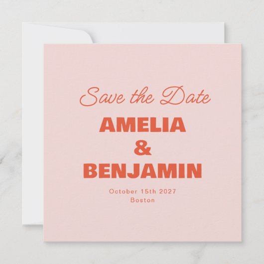 Minimalistische Pastel Roze Sinaasappel Retro Foto Save The Date (Voorkant)