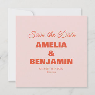 Minimalistische Pastel Roze Sinaasappel Retro Scri Save The Date