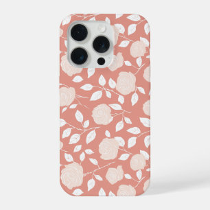 Minimalistische pastel roze witte bloemmotief iPhone 15 pro case