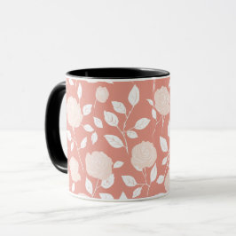 Minimalistische pastel roze witte bloemmotief mok