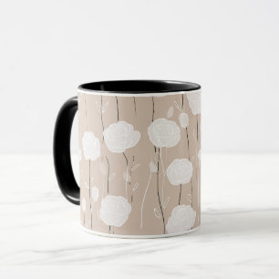 Minimalistische pastel roze witte bloemmotief mok
