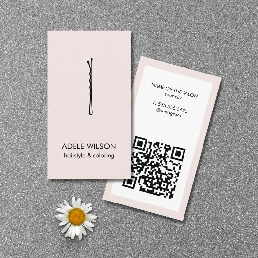 Minimalistische Pastel White QR Code Hair Pin Salo Visitekaartje