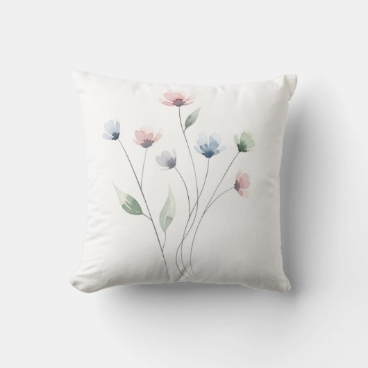 Minimalistische Pastel Wilde Bloem Waterverf Kussen (Voorkant)