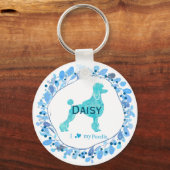 Minimalistische Pastelblauwe Poodle | Aangepaste N Sleutelhanger (Voorkant)