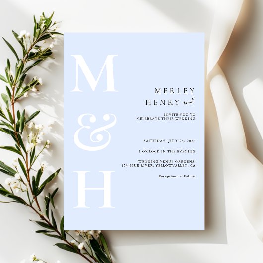 Minimalistische Pastelblauwe Witte Monogram Bruilo Kaart