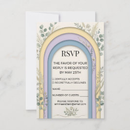 Minimalistische Pastelkleurige Boog Frame Botanisc RSVP Kaartje
