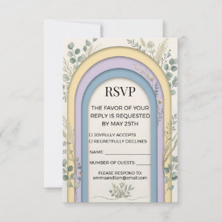 Minimalistische Pastelkleurige Boog Frame Botanisc RSVP Kaartje