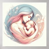 Minimalistische pastelkunst van mama met Baby Poster (Voorkant)