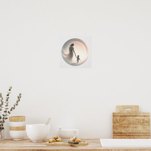 Minimalistische pastelkunst van mama met Baby Poster (Keuken)