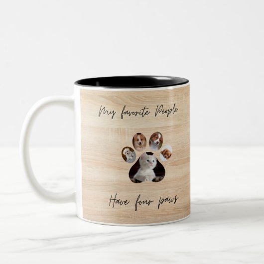 Minimalistische Paw Print Typografie Pet Photo Tweekleurige Koffiemok (Links)