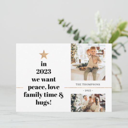 Minimalistische Peace Love Familie Knuffels Multi  Feestdagenkaart (Staand voorkant)