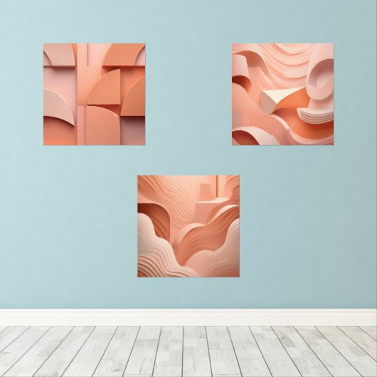 Minimalistische Peach Abstracte kunst moderne geom Muurkunst Sets (Houten vloer)