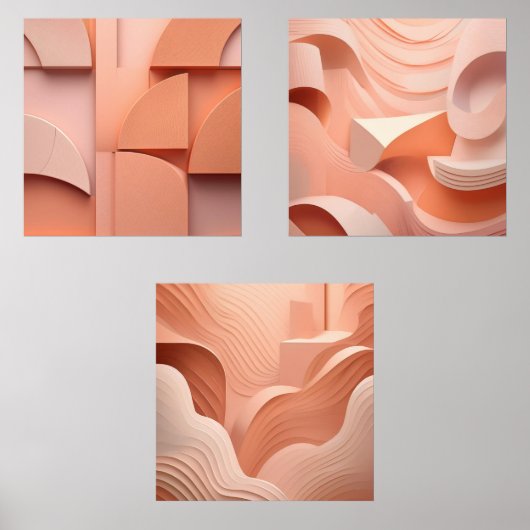 Minimalistische Peach Abstracte kunst moderne geom Muurkunst Sets (Voorkant)