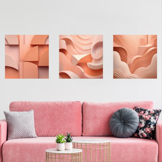Minimalistische Peach Abstracte kunst moderne geom Muurkunst Sets (Woonkamer)