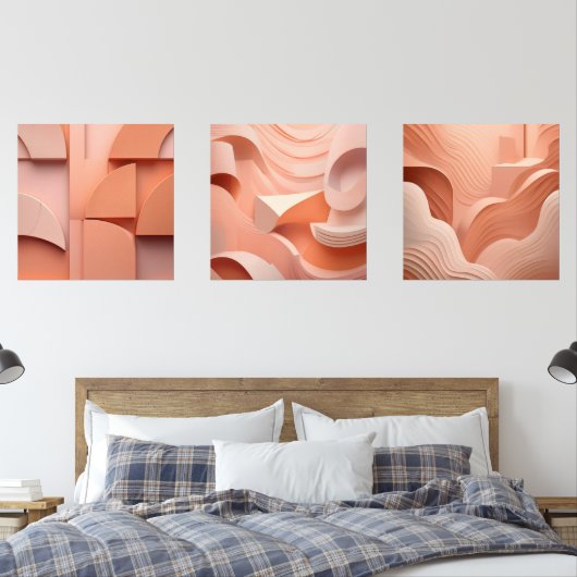 Minimalistische Peach Abstracte kunst moderne geom Muurkunst Sets (Slaapkamer)