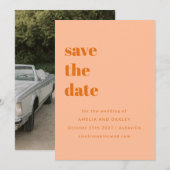Minimalistische Peach Sinaasappel Retro Eenvoudige Save The Date (Voorkant / Achterkant)
