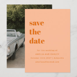 Minimalistische Peach Sinaasappel Retro Eenvoudige Save The Date