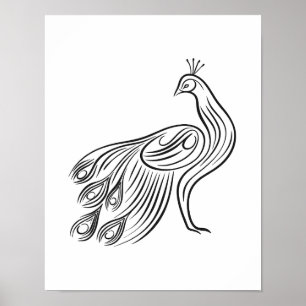 Minimalistische Peacock Line Art Wall Poster