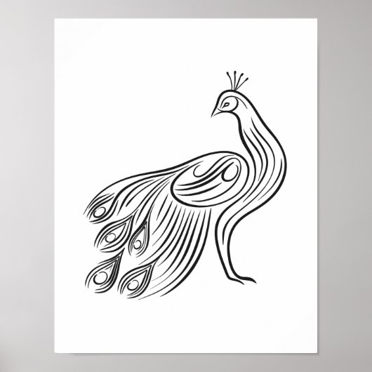 Minimalistische Peacock Line Art Wall Poster (Voorkant)