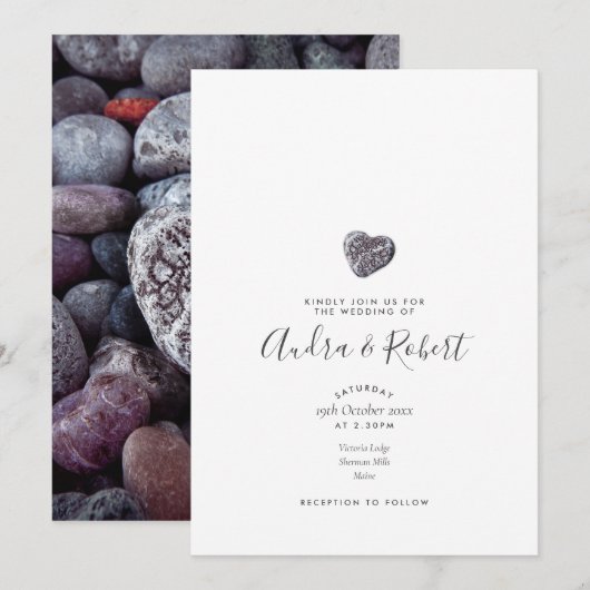 Minimalistische pebble Heart Discovery Photo Weddi Kaart (Voorkant / Achterkant)
