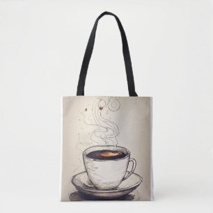 Minimalistische Pen Schets van een Koffiekopje – E Tote Bag