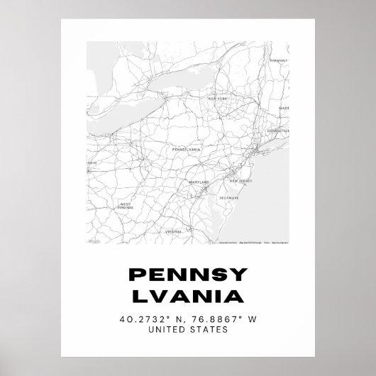 Minimalistische Pennsylvania Kaart Kunst Poster (Voorkant)