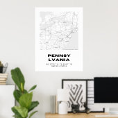 Minimalistische Pennsylvania Kaart Kunst Poster (Thuiskantoor)