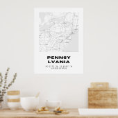 Minimalistische Pennsylvania Kaart Kunst Poster (Keuken)