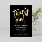 Minimalistische penseelletter Black Gold 21e verja Folie Uitnodiging (Staand Voorkant)