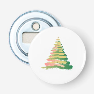 Minimalistische Penseelstreek Kerstboom Button Flesopener