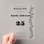 Minimalistische pensionering moderne daisy zwart acryl uitnodigingen (Insitu (Draagbaar))