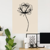 Minimalistische Peony Line Art Elegant Bloemen Zwa Poster (Thuiskantoor)